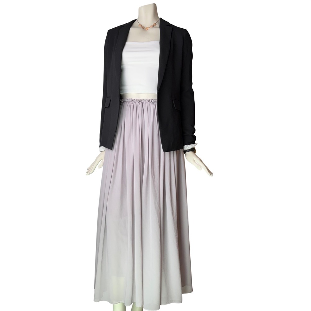 ebase princess Chiffon Maxi Skirt Ruffle Waist Lavender Grey Balletcore Boho S - Picture 3 of 13